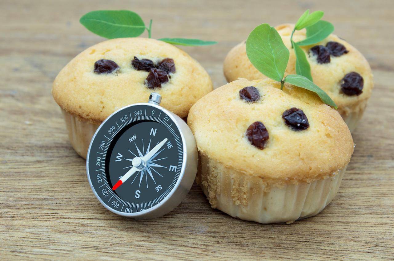 Three muffins and a compass