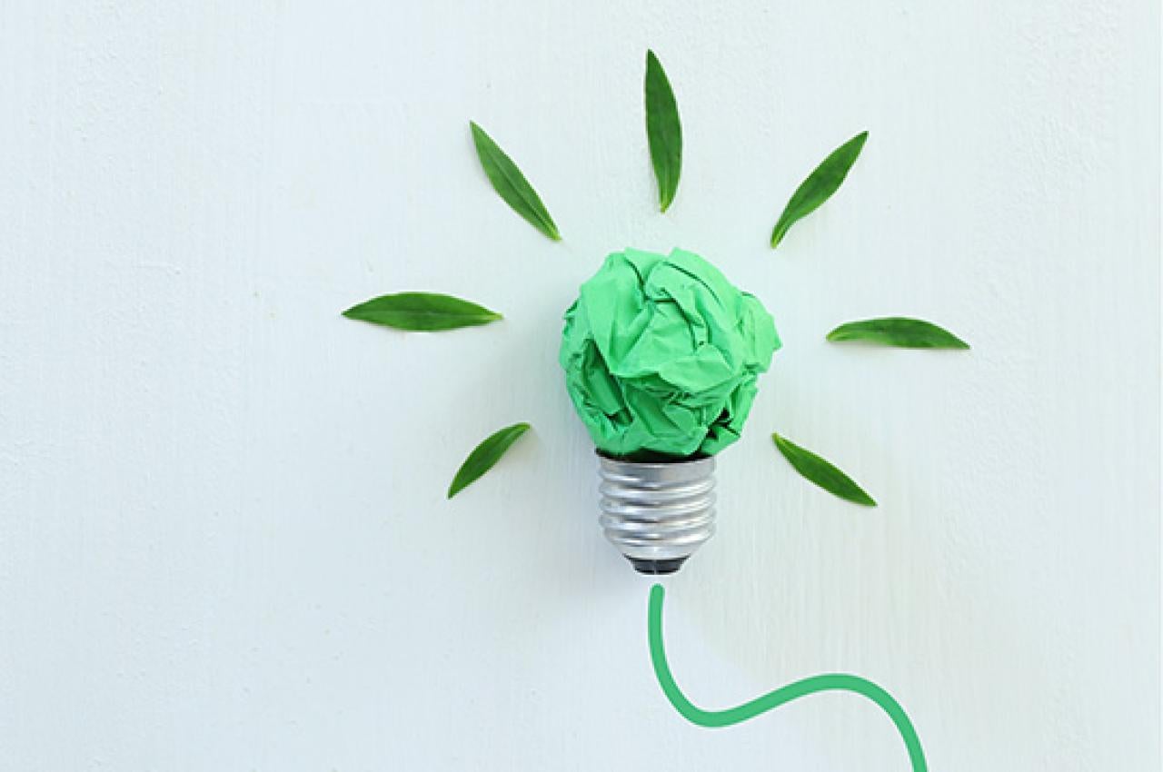 image of green crumpled paper lightbulb