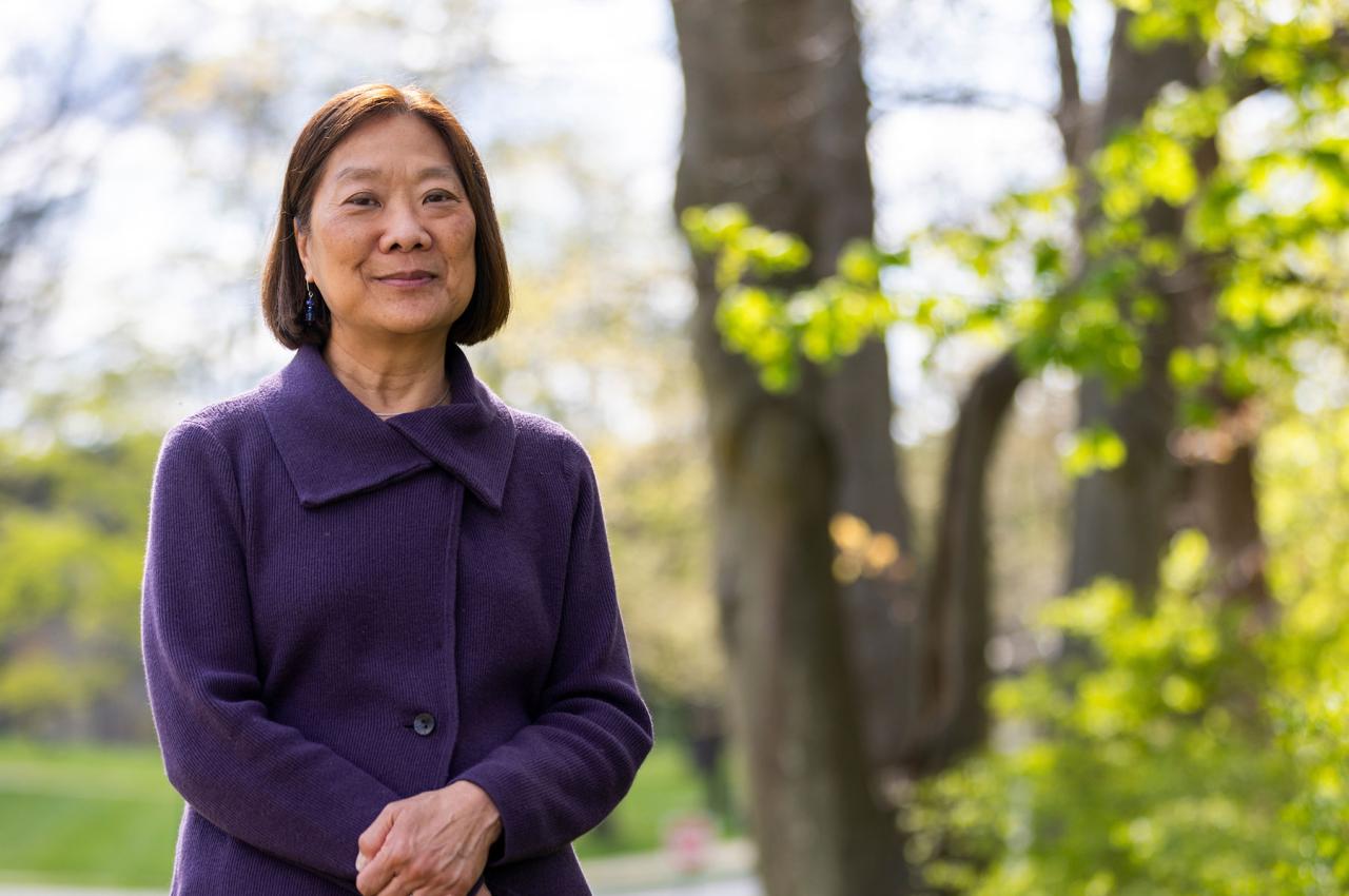 Florina Tseng, associate dean for diversity, inclusion, equity, and climate at Cummings School of Veterinary Medicine, stands on the Grafton campus.